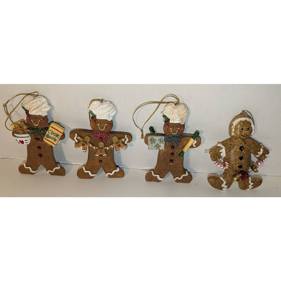 Lot 4 Vintage Carved Resin Snowman Christmas Holiday Ornaments 5" x 4" - Picture 1 of 7